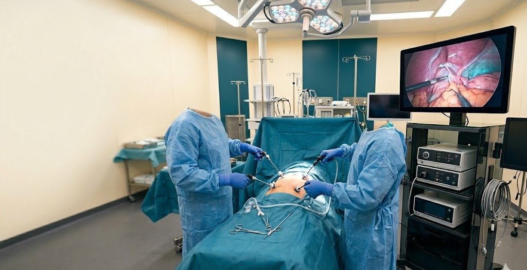 Dr Ameet Kumar performing advanced laparoscopic surgery